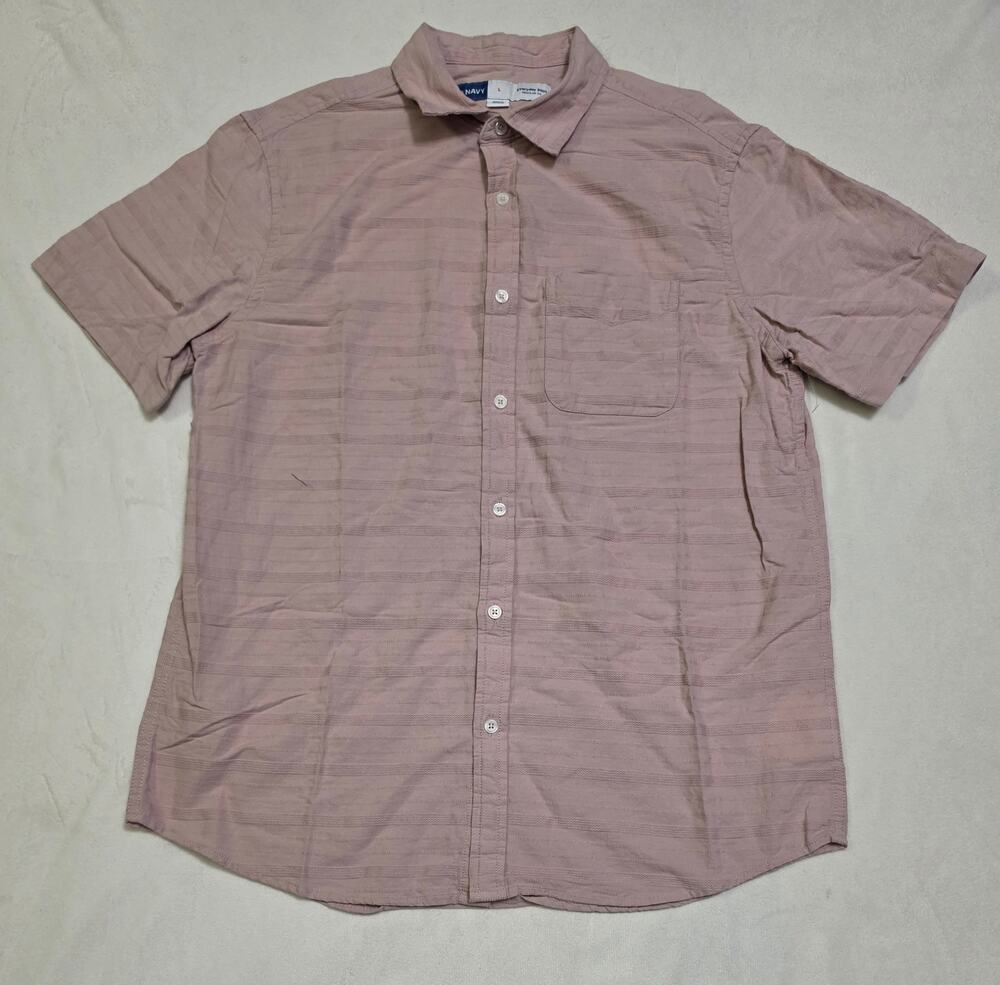 Old Navy Mens Large Pink Short Sleeve Everyday Shirt Textured Stripe Button